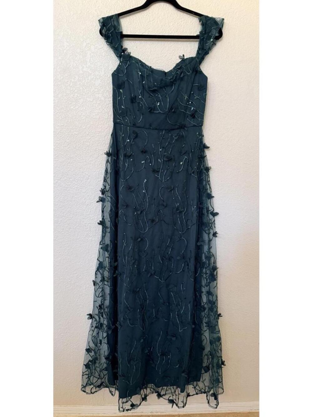 New Dessy Collection 3D Embroidered Off the Shoulder Gown In Evergreen 10 $279 - Picture 4 of 11
